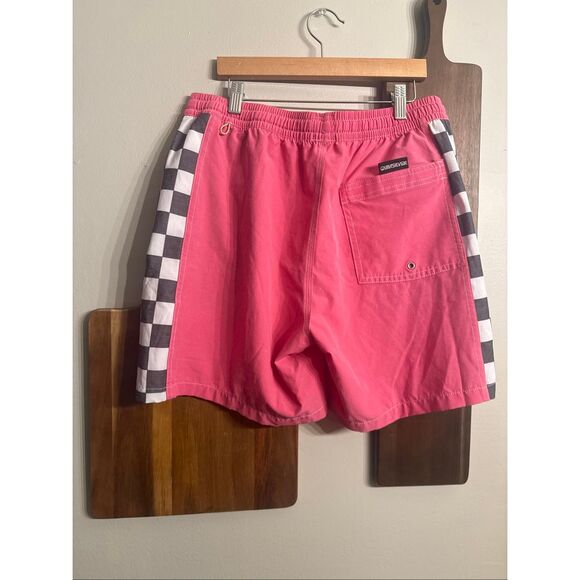 Quicksilver pink checkerboard Drawswing Lined Stretch Elastic Waist Swim Trunks - Picture 2 of 3